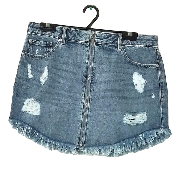 GARAGE DENIM WOMENS L / G BLUE DENIM MIDI SKIRT - Picture 1 of 2